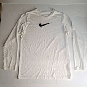 Nike white long sleeved tshirt black swoosh logo Dri Fit mens XL